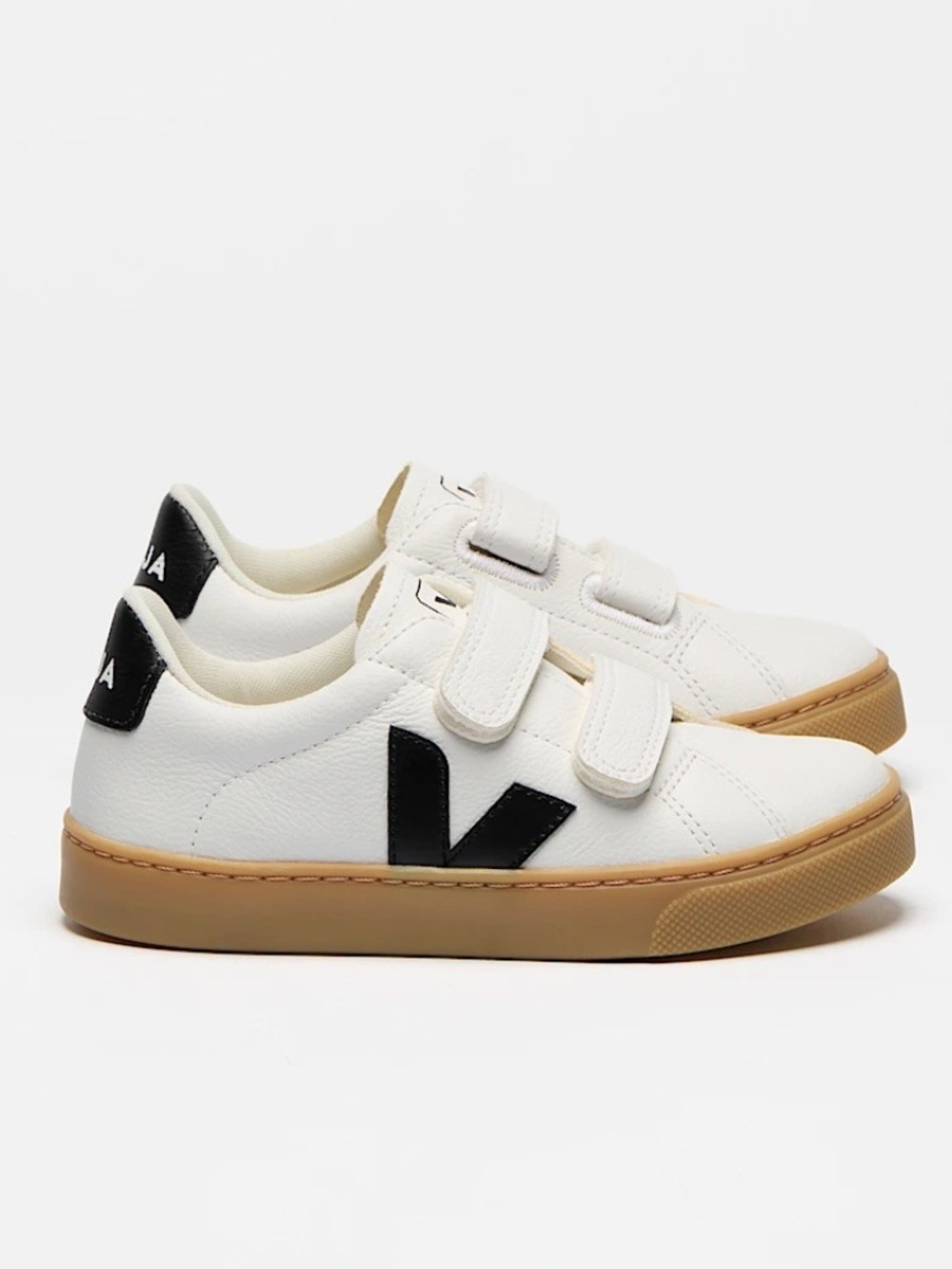 White Kids Velcro Sneakers with Gum Sole